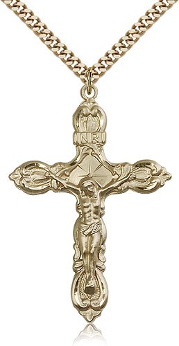 Crucifix Pendant, Gold Filled - 24" 2.4mm Gold Plated Endless Chain