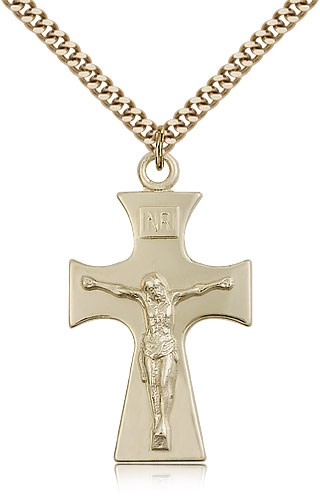 Celtic Crucifix Pendant, Gold Filled - 24" 2.4mm Gold Plated Endless Chain