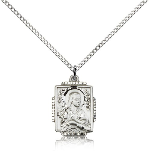 St. Maria Goretti Medal, Sterling Silver - 18" 1.2mm Sterling Silver Chain + Clasp