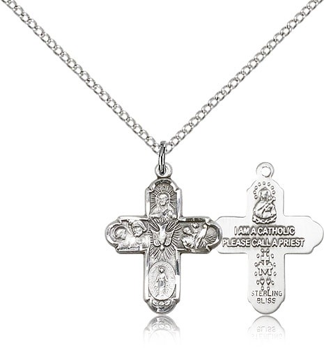 5 Way Cross Pendant, Sterling Silver - 18" 1.2mm Sterling Silver Chain + Clasp