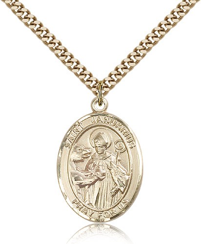 St. Januarius Medal, Gold Filled, Large - 24" 2.4mm Gold Plated Chain + Clasp