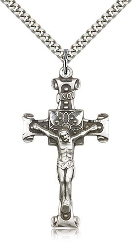 Crucifix Pendant, Sterling Silver - 24" 2.4mm Rhodium Plate Endless Chain