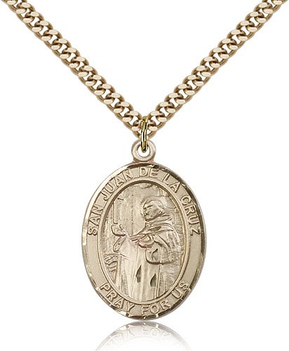 San Juan De La Cruz Medal, Gold Filled, Large - 24" 2.4mm Gold Plated Chain + Clasp