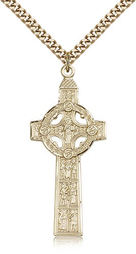 Scriptures Cross Pendant, Gold Filled - 24" 2.4mm Gold Plated Endless Chain