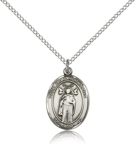 St. Ivo Medal, Sterling Silver, Medium - 18" 1.2mm Sterling Silver Chain + Clasp