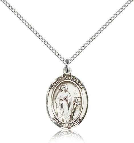 St. Susanna Medal, Sterling Silver, Medium - 18" 1.2mm Sterling Silver Chain + Clasp