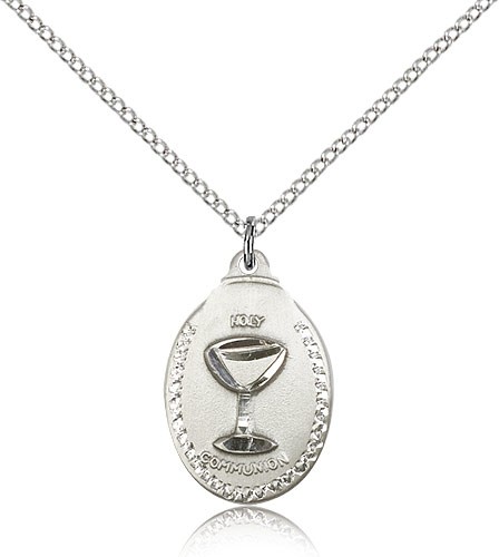 Communion Medal, Sterling Silver - 18" 1.2mm Sterling Silver Chain + Clasp