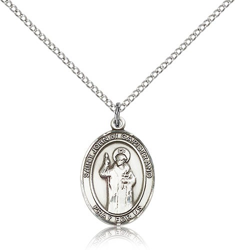St. John of Capistrano Medal, Sterling Silver, Medium - 18" 1.2mm Sterling Silver Chain + Clasp