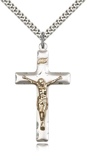 Crucifix Pendant, Two-Tone - 24" 2.4mm Rhodium Plate Endless Chain