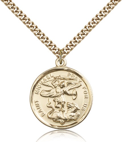St. Michael the Archangel Medal, Gold Filled - 24" 2.4mm Gold Plated Endless Chain