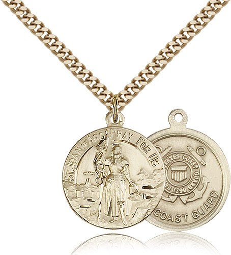 St. Joan of Arc  Coast Guard Medal, Gold Filled - 24" 2.4mm Gold Plated Endless Chain