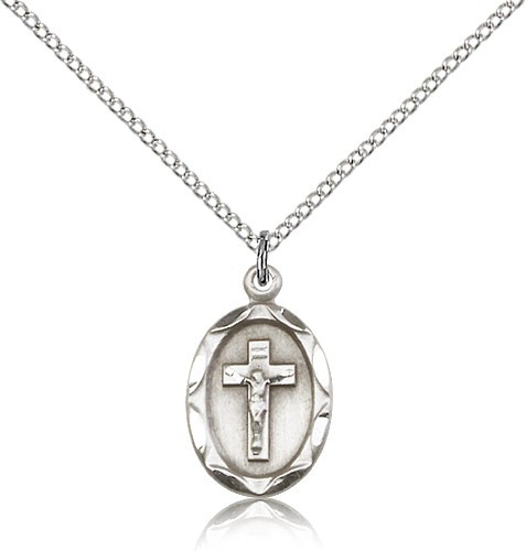 Crucifix Pendant, Sterling Silver - 18" 1.2mm Sterling Silver Chain + Clasp