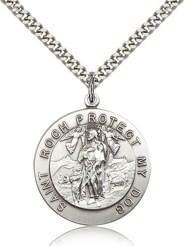 St. Roch Medal, Sterling Silver - 24" 2.4mm Rhodium Plate Endless Chain