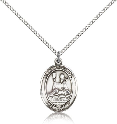 St. Honorius Medal, Sterling Silver, Medium - 18" 1.2mm Sterling Silver Chain + Clasp
