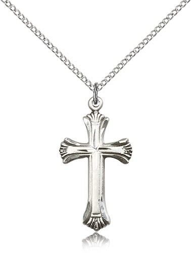 Cross Pendant, Sterling Silver - 18" 1.2mm Sterling Silver Chain + Clasp