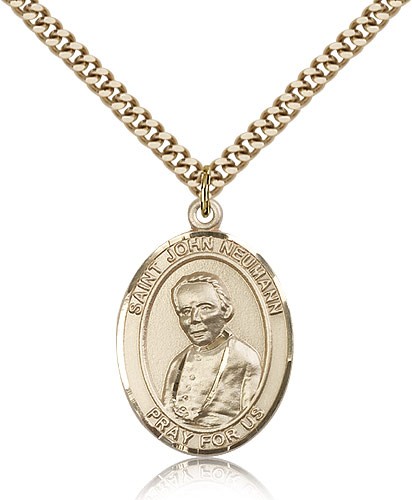 St. John Neumann Medal, Gold Filled, Large - 24" 2.4mm Gold Plated Chain + Clasp