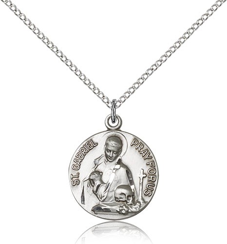 St. Gabriel of the Blessid Virgin Medal, Sterling Silver - 18" 1.2mm Sterling Silver Chain + Clasp