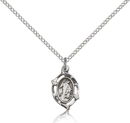 Guardian Angel Medal, Sterling Silver - 18" 1.2mm Sterling Silver Chain + Clasp
