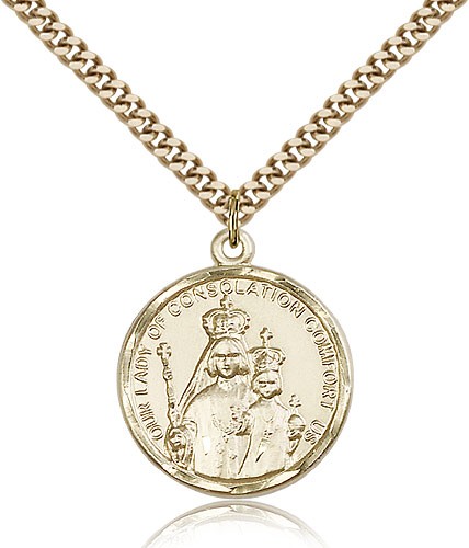 Our Lady of Consolation Medal, Gold Filled - 24" 2.4mm Gold Plated Endless Chain