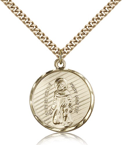 St. Perregrine Medal, Gold Filled - 24" 2.4mm Gold Plated Endless Chain
