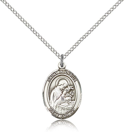 St. Aloysius Gonzaga Medal, Sterling Silver, Medium - 18" 1.2mm Sterling Silver Chain + Clasp