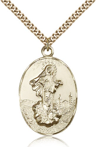 Our Lady of Medugorje Medal, Gold Filled - 24" 2.4mm Gold Plated Endless Chain