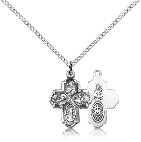 4 Way Cross Pendant, Sterling Silver - 18" 1.2mm Sterling Silver Chain + Clasp