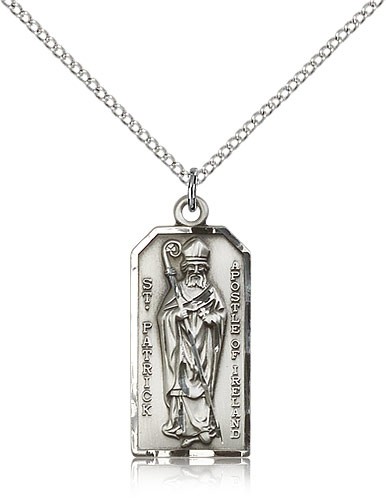 St. Patrick Medal, Sterling Silver - 18" 1.2mm Sterling Silver Chain + Clasp