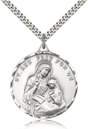 St. Ann Medal, Sterling Silver - 24" 2.4mm Rhodium Plate Endless Chain