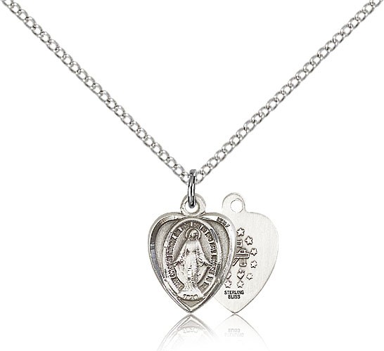 Miraculous Medal, Sterling Silver - 18" 1.2mm Sterling Silver Chain + Clasp