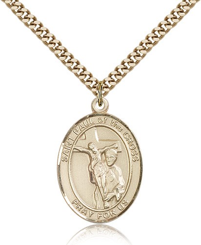 St. Paul of the Cross Medal, Gold Filled, Large - 24" 2.4mm Gold Plated Chain + Clasp
