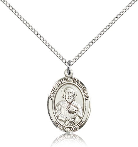 St. James the Lesser Medal, Sterling Silver, Medium - 18" 1.2mm Sterling Silver Chain + Clasp