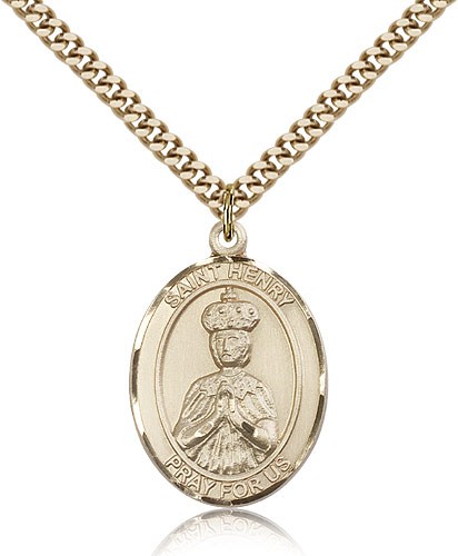 St. Henry II Medal, Gold Filled, Large - 24" 2.4mm Gold Plated Chain + Clasp