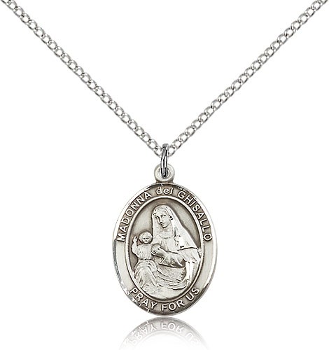 St. Madonna Del Ghisallo Medal, Sterling Silver, Medium - 18" 1.2mm Sterling Silver Chain + Clasp