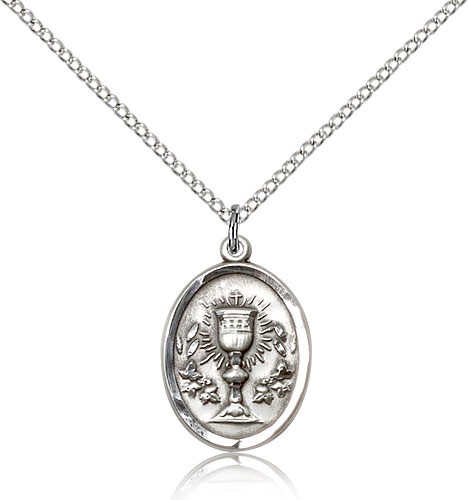 Chalice Medal, Sterling Silver - 18" 1.2mm Sterling Silver Chain + Clasp