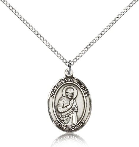 St. Isaac Jogues Medal, Sterling Silver, Medium - 18" 1.2mm Sterling Silver Chain + Clasp