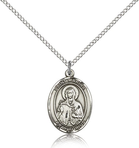 St. Marina Medal, Sterling Silver, Medium - 18" 1.2mm Sterling Silver Chain + Clasp