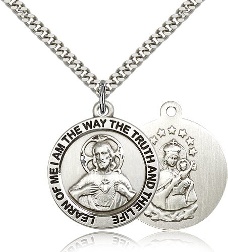Scapular Medal, Sterling Silver - 24" 2.4mm Rhodium Plate Endless Chain