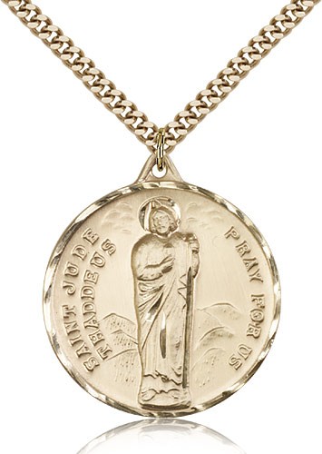 Large Men's 14k Gold Filled Saint Jude Medal - 24" 2.4mm Gold Plated Endless Chain