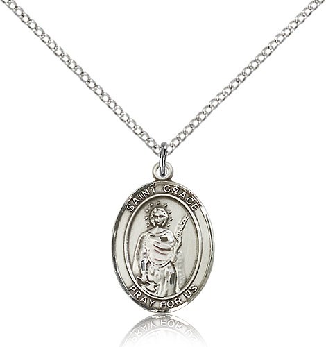 St. Grace Medal, Sterling Silver, Medium - 18" 1.2mm Sterling Silver Chain + Clasp