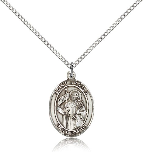 St. Ursula Medal, Sterling Silver, Medium - 18" 1.2mm Sterling Silver Chain + Clasp