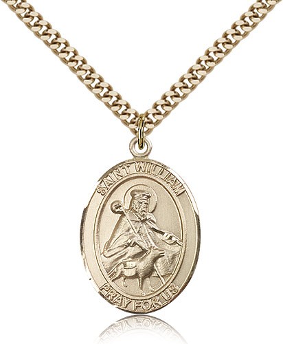 St. William of Rochester Medal, Gold Filled, Large - 24" 2.4mm Gold Plated Chain + Clasp