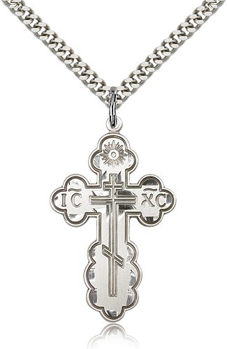 St. Olga Cross Pendant, Sterling Silver - 24" 2.4mm Rhodium Plate Endless Chain