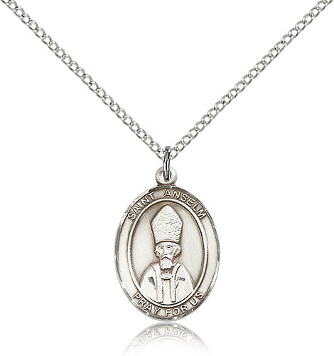 St. Anselm of Canterbury Medal, Sterling Silver, Medium - 18" 1.2mm Sterling Silver Chain + Clasp