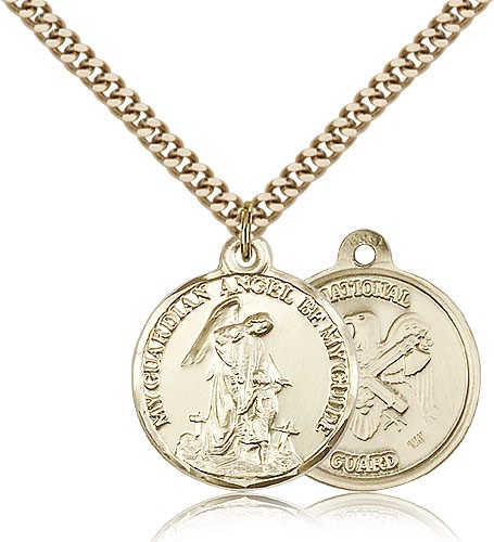 National Guard Guardian Angel Medal, Gold Filled - 24" 2.4mm Gold Plated Endless Chain