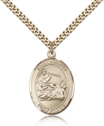 St. Joshua Medal, Gold Filled, Large - 24" 2.4mm Gold Plated Chain + Clasp