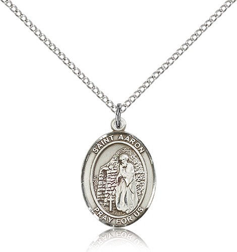 St. Aaron Medal, Sterling Silver, Medium - 18" 1.2mm Sterling Silver Chain + Clasp