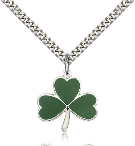 Shamrock Medal, Sterling Silver - 24" 2.4mm Rhodium Plate Endless Chain