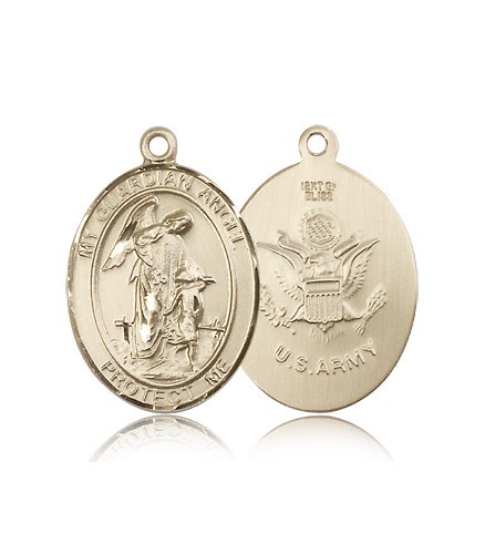 Guardian Angel Army Medal, 14 Karat Gold, Large - 14 KT Yellow Gold