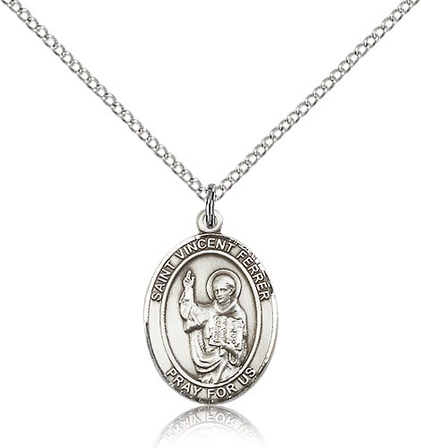 St. Vincent Ferrer Medal, Sterling Silver, Medium - 18" 1.2mm Sterling Silver Chain + Clasp
